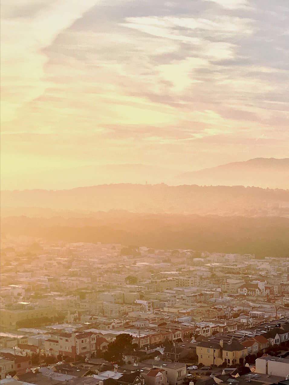 san francisco at dusk - south bay hills in distance